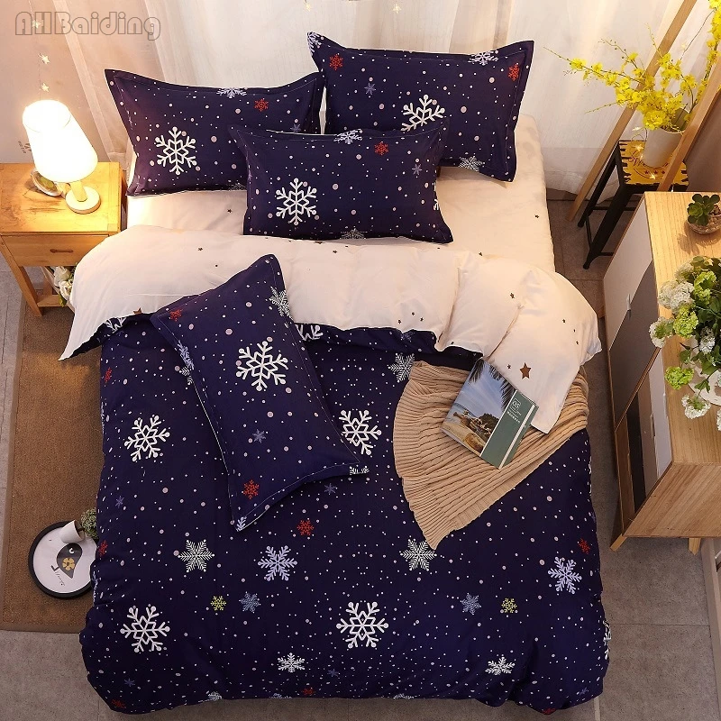 Best Home Textile Winter Blue Snowflake Bedding Set Kids Christmas Gift Bed Linen Include Duvet Cover Flat Sheet Pillowcase King Size
