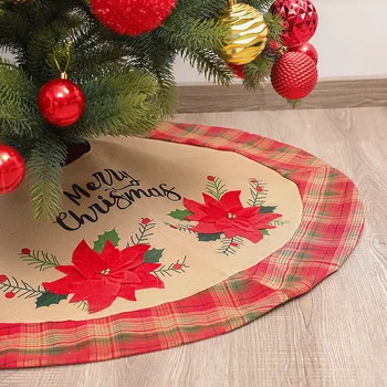 

New 48-Inch Linen Red Flower Christmas Decoration Tree Skirt Christmas Tree Decoration Accessories Apron Tree Mat Layout