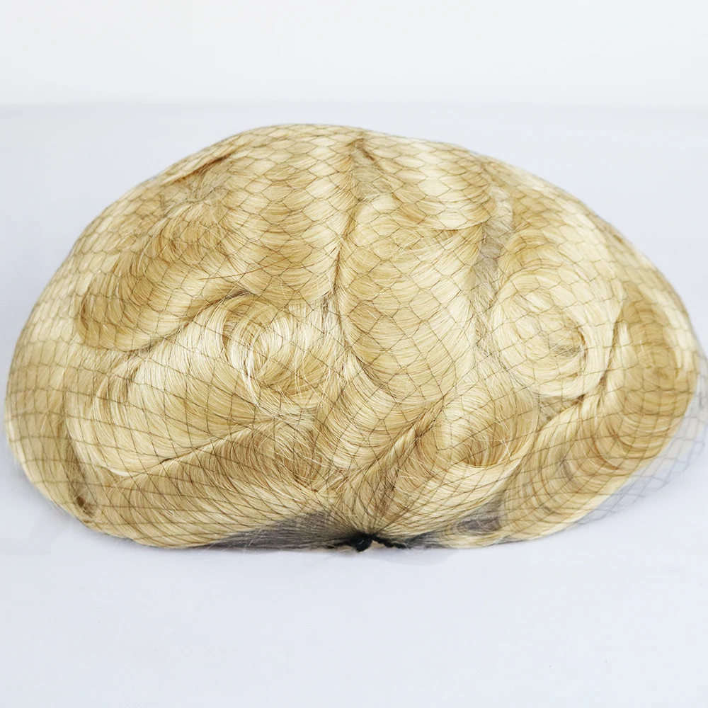 Накладка из искусственных волос для мужчин блонд Цвет#613 цвет кудрявые волосы отбеливатель узлы швейцарское кружево блонд парик для мужчин
