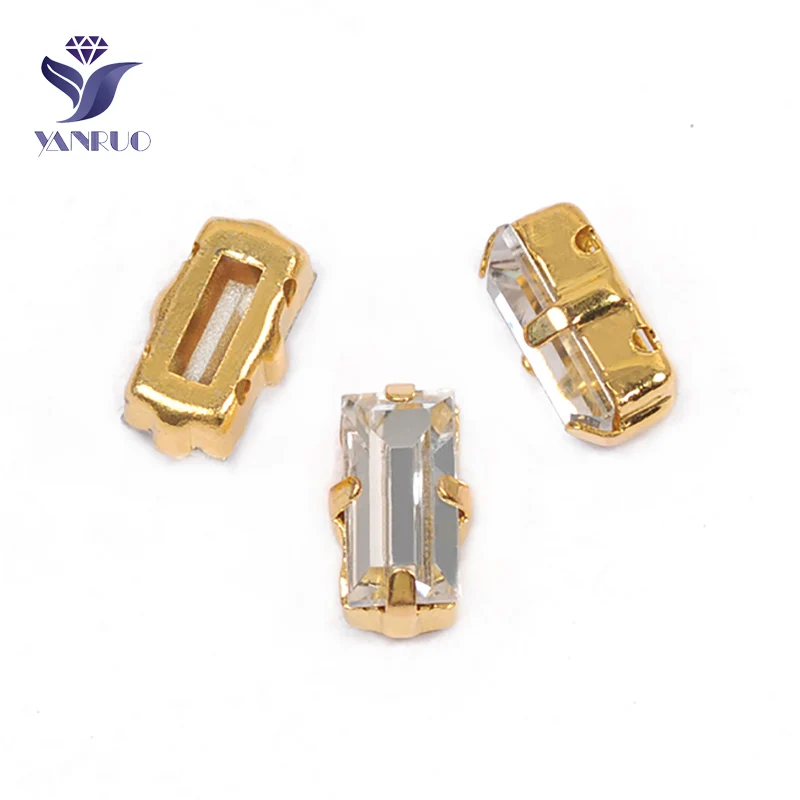 YANRUO 4501 All Sizes Crystal Clear Baguette Glass Stones Glitter Strass DIY Point Back Sewing Rhinestones On Clothes - Цвет: With Gold Claw