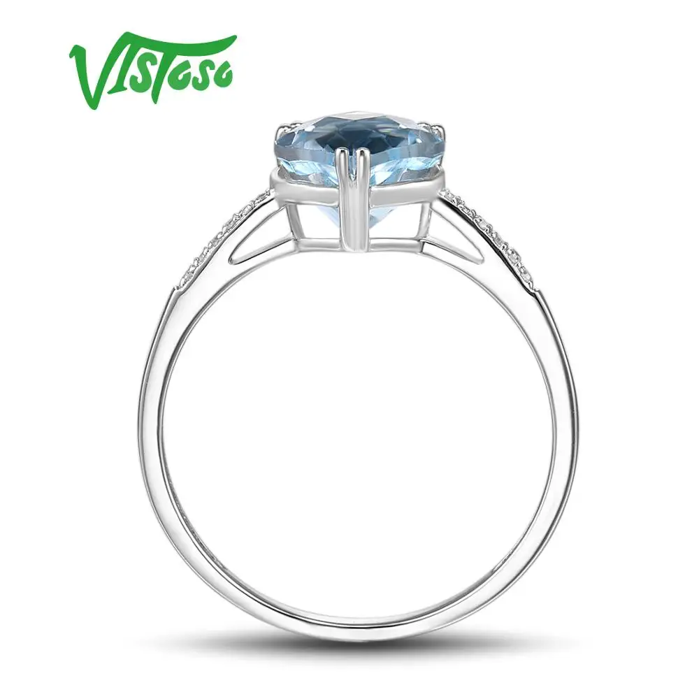 VISTOSO Pure14K 585 кольцо из белого золота для женщин, сверкающий бриллиант, голубой топаз, юбилей, классика, хорошее ювелирное изделие
