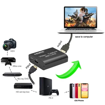 

KEBIDU USB 2.0 1080P Grabber 4K HDMI Capture Card Phone PS4 Game Recording Device with Loop Output For Facebook Youtube Live