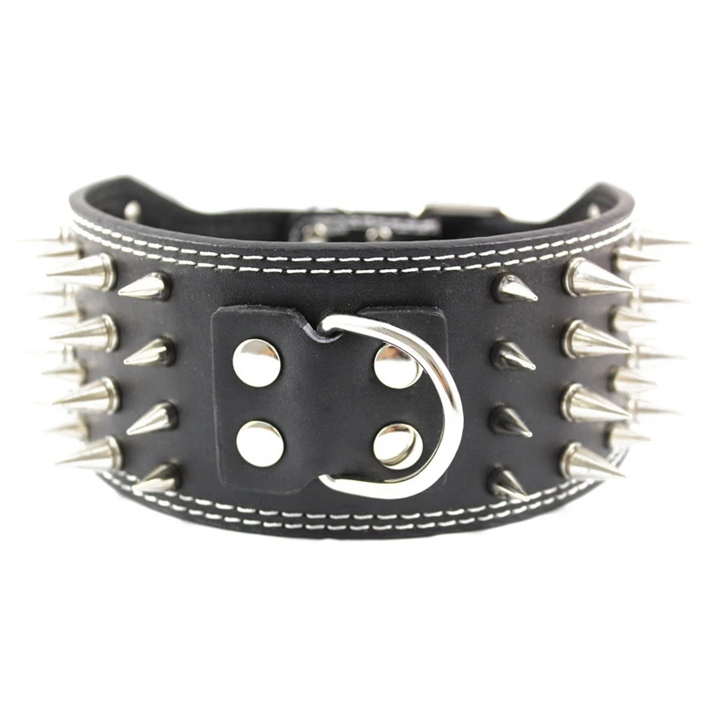 Faux Croc Leather Spiked Dog Collar 3" Wide 40 Large Spikes (Black L: 19"- 22" neck) | Дом и сад