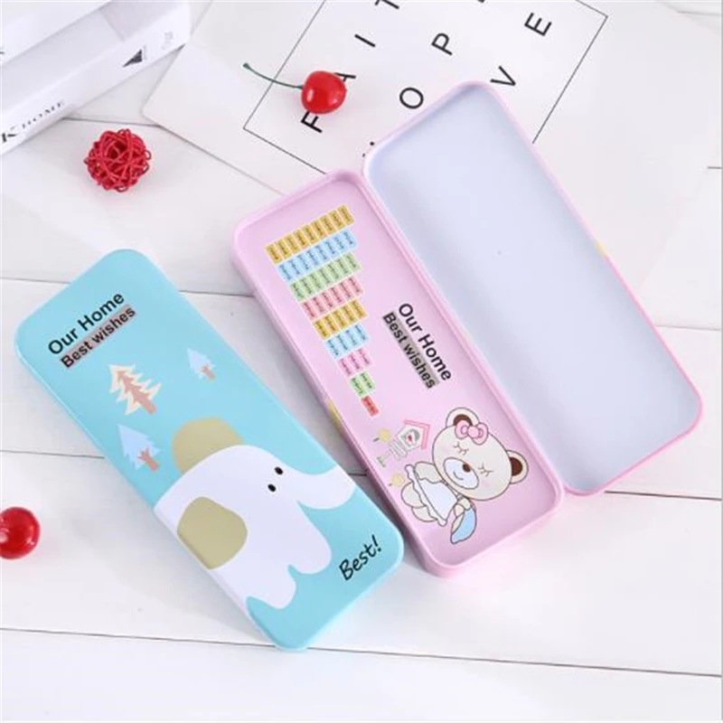 Животное из мультфильма ящик Meng Pet Horse Железный двухслойный пенал для карандашей двухслойный пенал для школьных принадлежностей