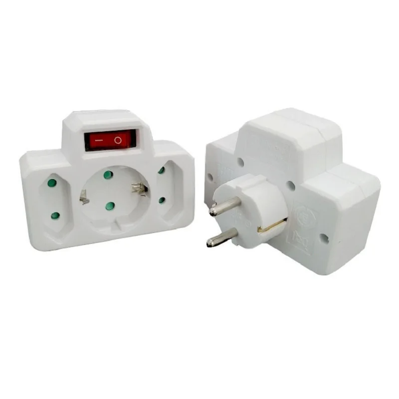 Korea 3 Way T-Bone Multi Tap Plug Converter Outlet Power Adaptor Wall Socket 