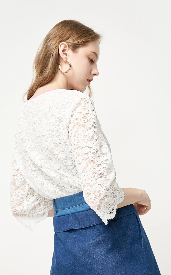 Vero Moda Женская Кружевная футболка с круглым вырезом 3/4 рукавами | 319130512