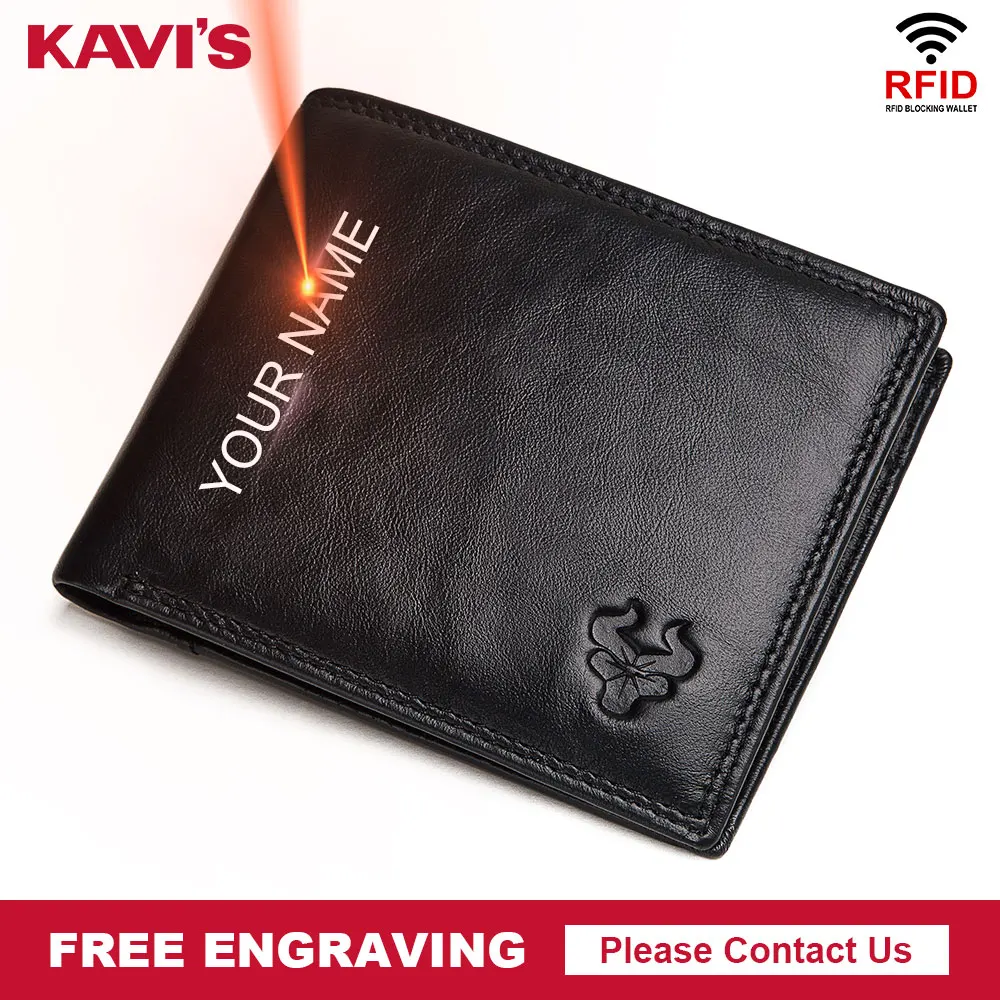 Кошелек KAVIS из 100% натуральной кожи с радиочастотной гравировкой мужской кошелек
