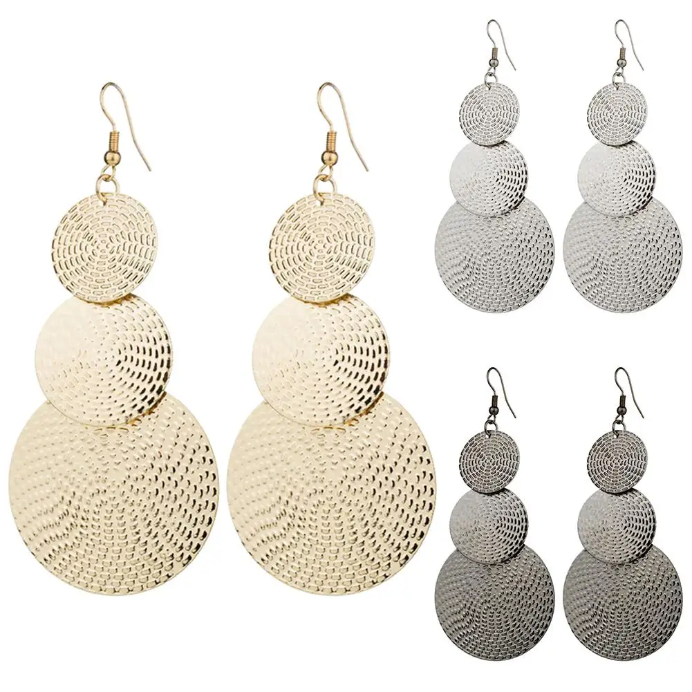 

Fashion Vintage Women Earrings Three Layers Round Pendant Dangle Statement Women Hook Earrings Jewelry Woman's accesories Earrin