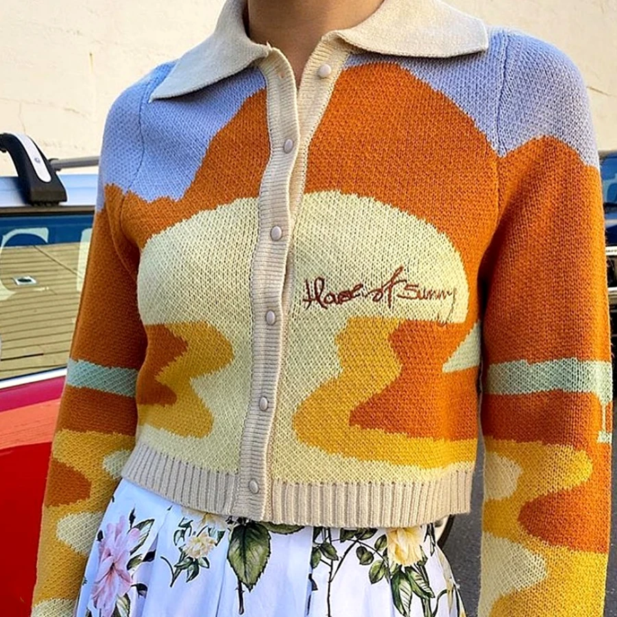 Womens Landscape Knit Cardigan Long 