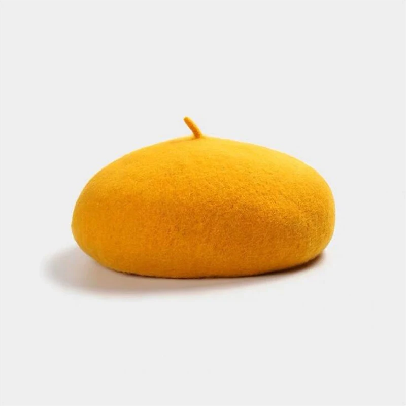 yellow Французский стиль, винтажный простой берет, шапка бини, шапка для женщин, платье для девочек, Осенняя шерстяная теплая зимняя шапка, берет, женские шапки, шапка s - Color: yellow