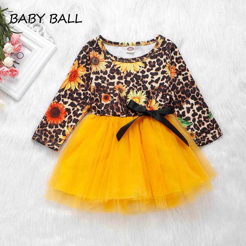 Детское платье осень 2019 г. желтое трикотажное с принтом подсолнуха детское