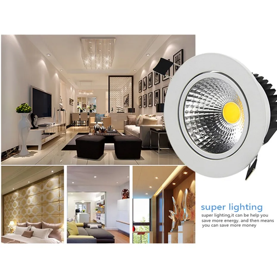 Super Bright Recessed LED Dimmable COB Downlight 5W 7W 10W 12W LED Spot light Dimming Indoor Ceiling Lamp White/Warm white