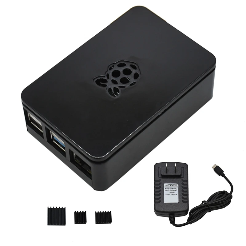 Для Raspberry Pi чехол Корпус коробка V4 с теплоотводом+ 5 В/3A блок питания для Raspberry Pi 4B