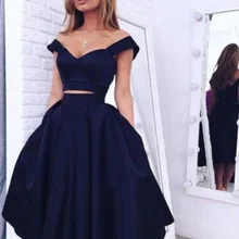 Платье для выпускного вечера из двух частей с открытыми плечами до середины икры темно-синего цвета без рукавов на молнии из тафты платье для выпускного вечера