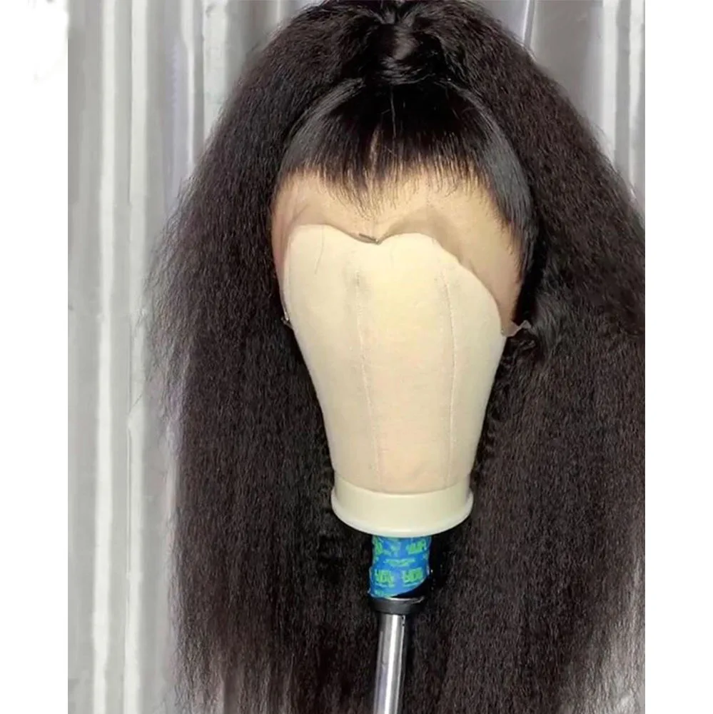 Middle Part Soft Yaki 180 Density Short Bob Kinky Straight Short Cut Wigs Natural Black Lace Front Wig For Women Daily Cosplay Middle Part Soft Yaki 180 Density Short Bob Kinky Straight Short Cut Wigs Natural Black Lace Front Wig For Women Daily Cosplay