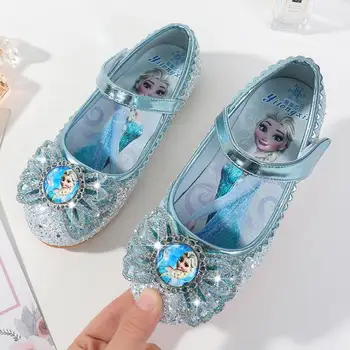 

New Spring Summer Kids Leather Shoes For Girls Princess Leather Flat Elsa Children Shoes Dance Party Butterfly Knot Sandals