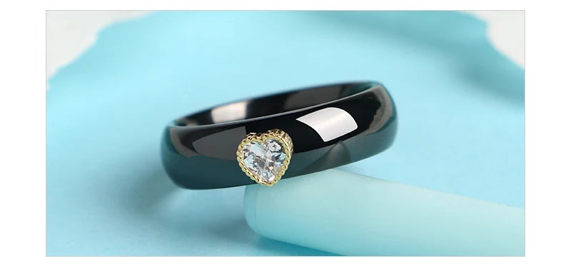 Модные дизайнерские золотые керамические кольца в форме сердца с кристаллами для женщин, милые ювелирные изделия, черные, белые, элегантные, на День святого Валентина, специальные подарки