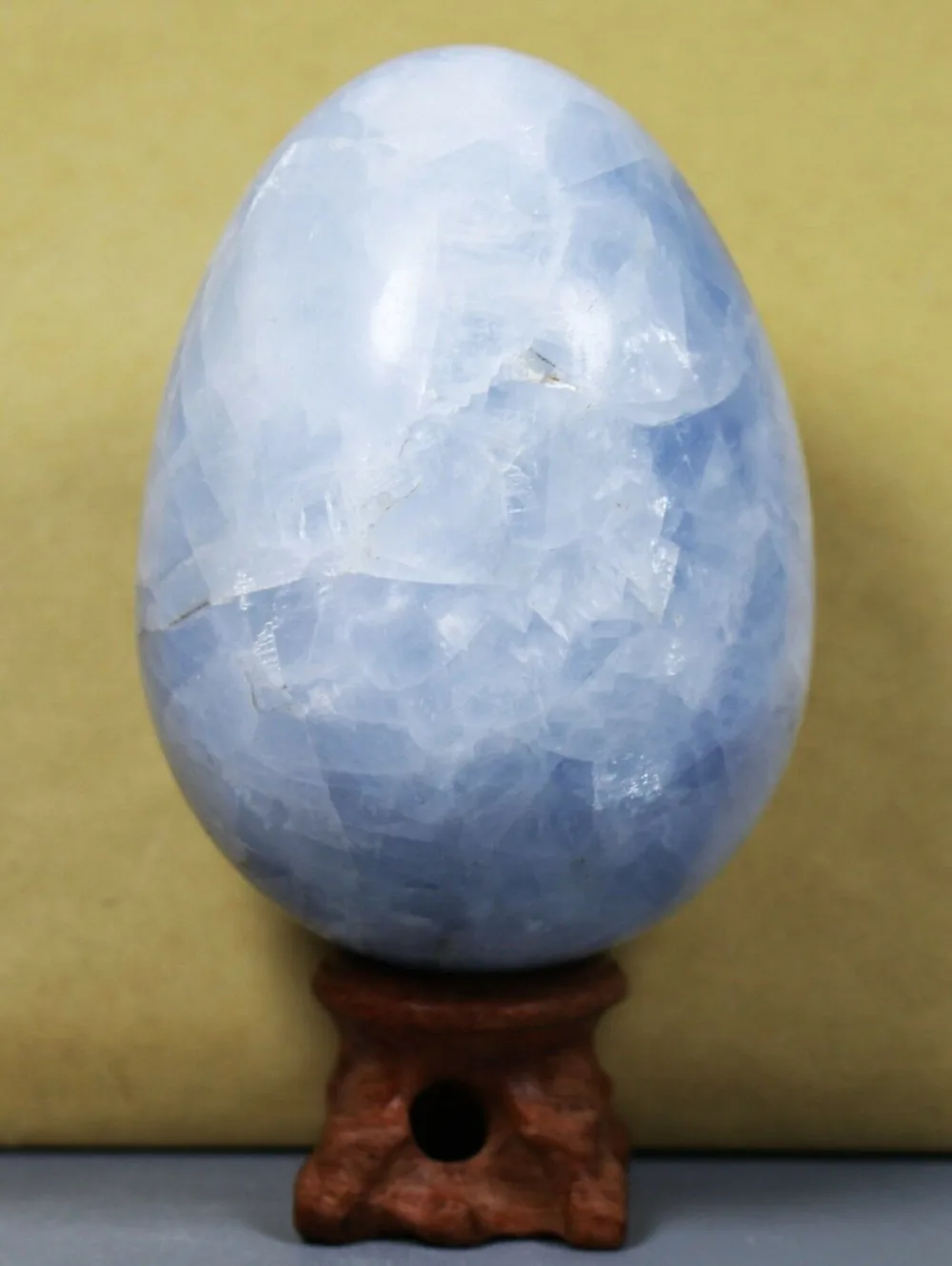 200gPolished Blue Celestite Egg Crystal Fossil Gem w/палисандр стенд-Мадагаскар