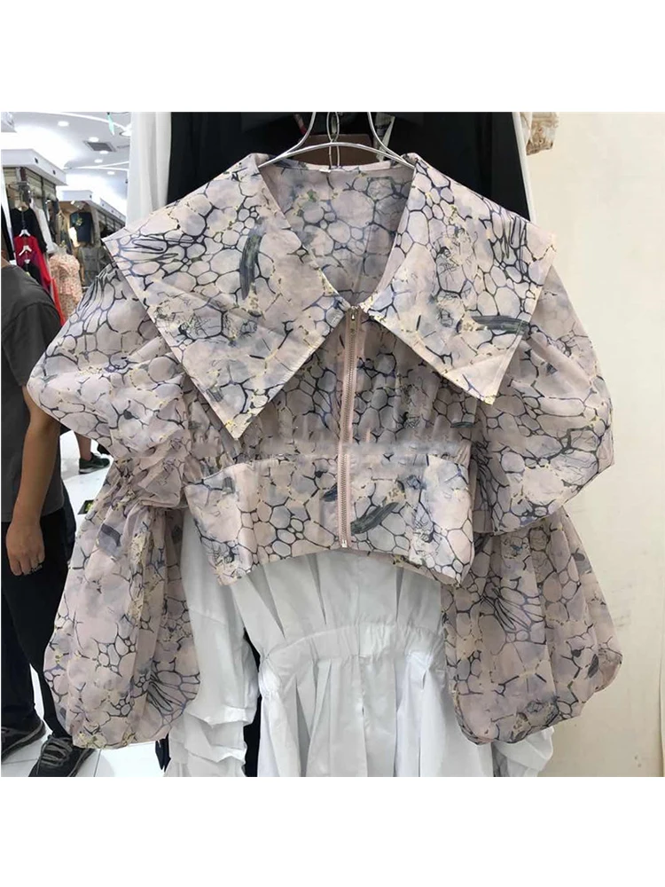 Large lapel retro geometric pattern waist short