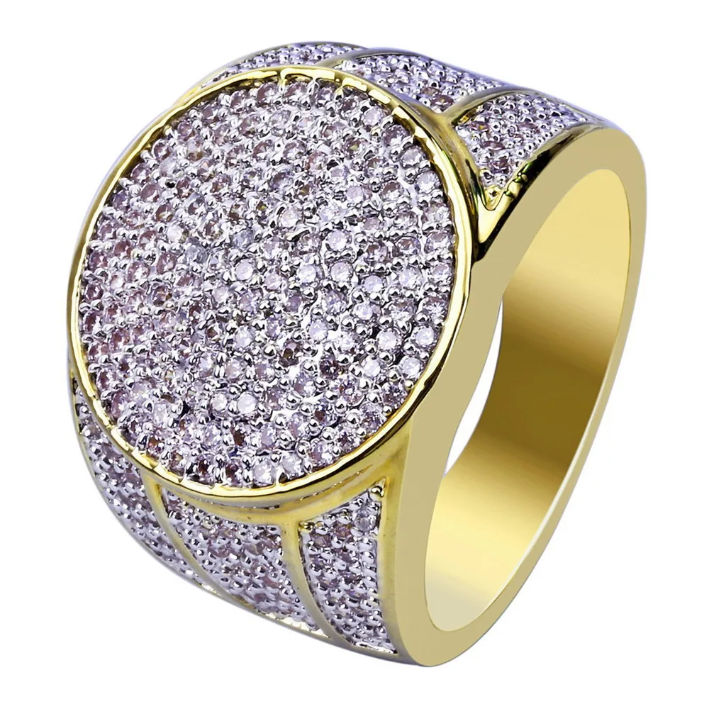 Gold Men's Ring Copper Charm AAA Cubic Zircon Fashion Jewelry Round Hip Hop Men's Ring - Цвет основного камня: CY424