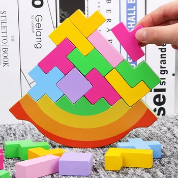 

Tetris Building Blocks Balance Kindergarten Table Games Kids Baby Cognitive Color Swing Stacking Block Toy as Gifts for Baby