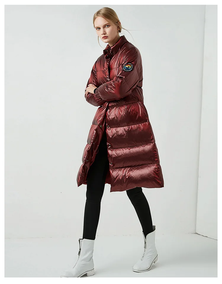 Длинный пуховик на утином пуху, женская зимняя верхняя одежда, пальто, винтажное тонкое плотное, высокое качество, теплые зимние парки, женское пуховое пальто