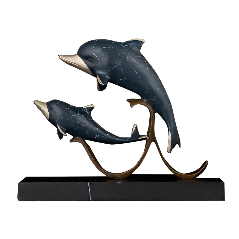 Ivorique DW-106B Animal Statue Bronze Dolphin Mother And Baby Sculpture Sea Figurines Art Ornament For Home Decoration | Дом и сад