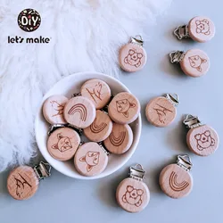 Let's Make Pacifier Clip Cartoon Engrave Wooden Soother Clip 3pcs Nursing Accessories Diy Dummy Clip Chains Wooden Baby Teether