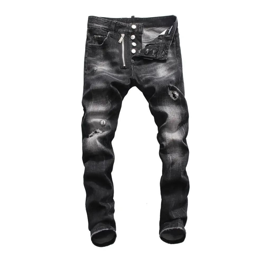 

2019 DSQPLEIND2 Dsq Men's jeans Printed With Hole Washed Casual Skinny Denim Jean for man 100% cotton Button Zipper Top Quality