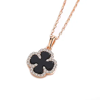 

S925 Sterling Silver Necklace Female Classic Rose Gold Four-leaf Clover Pendant Zircon Clavicle Chain Agate Necklace Gift