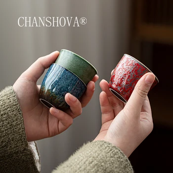 

CHANSHOVA 60ml to 90ml Chinese Retro Handmade Random Texture Color Glaze High Temperature Firing Ceramic Teacup Porcelain H403
