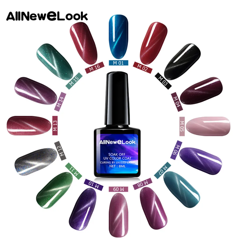 Allnewelook кошачий глаз Блестящий Гель-лак для ногтей 8 мл 48 цветов ...