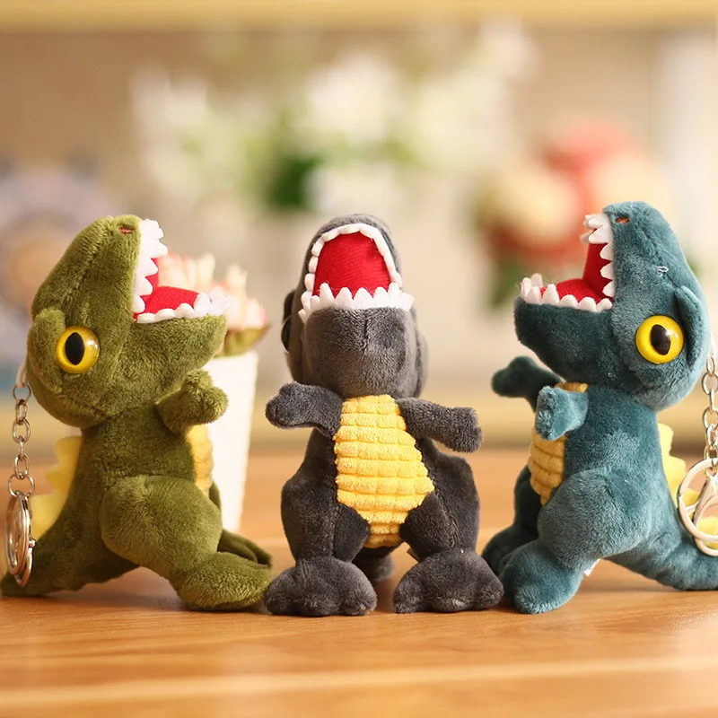 

12cm Cute Plush Stuffed Toys dinosaur Keychain Fur Soft doll Key Ring Plush Dolls Toy Big mouth dragon Pendant N7