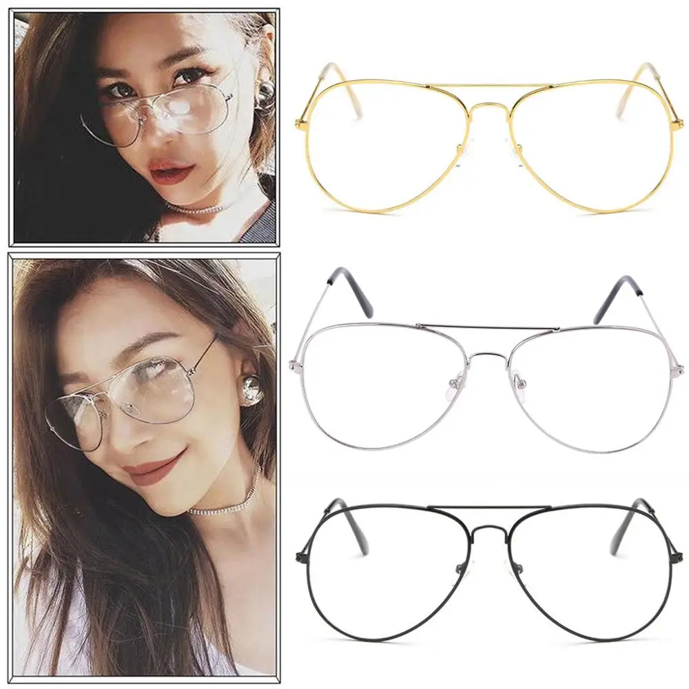 GOLD Clear Lens Glasses Classic Pilot Tear Drop Frame Men Womens