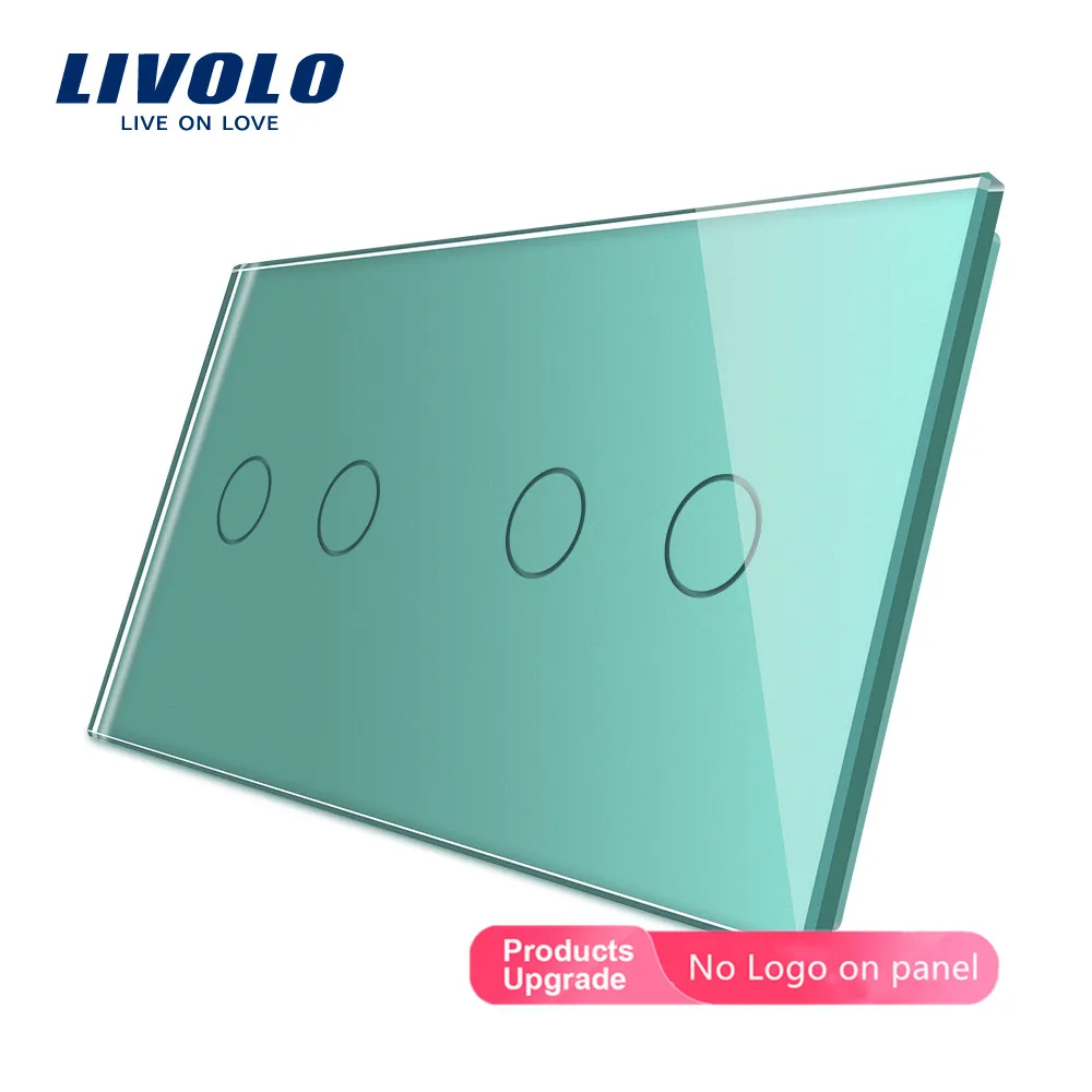 Green-No logo Livolo роскошное 7 цветов жемчужное Хрустальное стекло, 151 мм* 80 мм, стандарт ЕС, двойная стеклянная панель C7-C2/C2-11(4 цвета), логотип/без логотипа - Цвет: Green-No logo