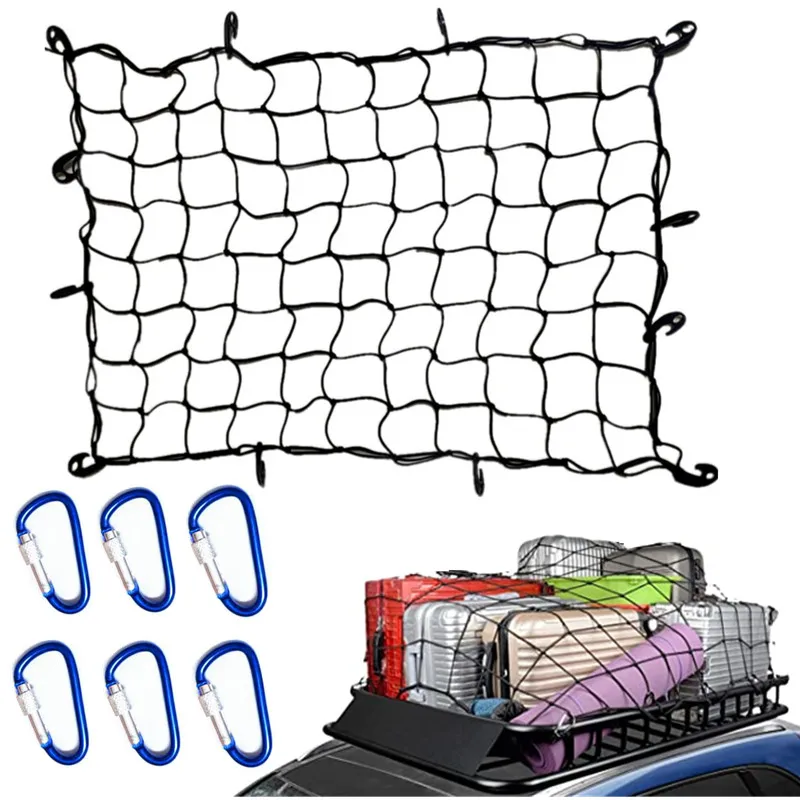 120x90CM Car Trunk Rooftop Net Latex Elastic Cargo Luggage Storage Organizer Bungee Mesh Universal For Travel Offroad Car SUV