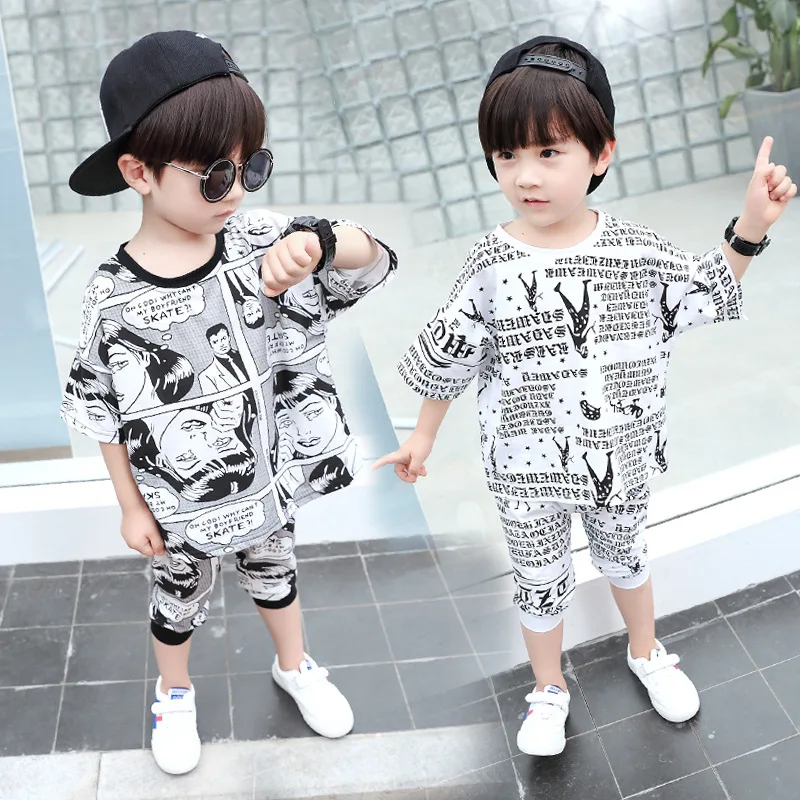 

2019 Fashion Childrenswear Summer Children Sports Two-Piece Set BOY'S Summer Wear Boy Set Fashion