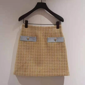 

2020 Spring Summer Tweed Mini Skirt Wild Stylish Female A-line Zipper Plaid Short Skirts