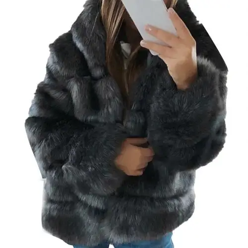 Dark Gray Винтажное пушистое пальто из искусственного меха, женское короткое меховое пальто из искусственного меха, зимняя верхняя одежда, пальто, Осеннее повседневное праздничное пальто, куртка, верхняя одежда - Цвет: Dark Gray