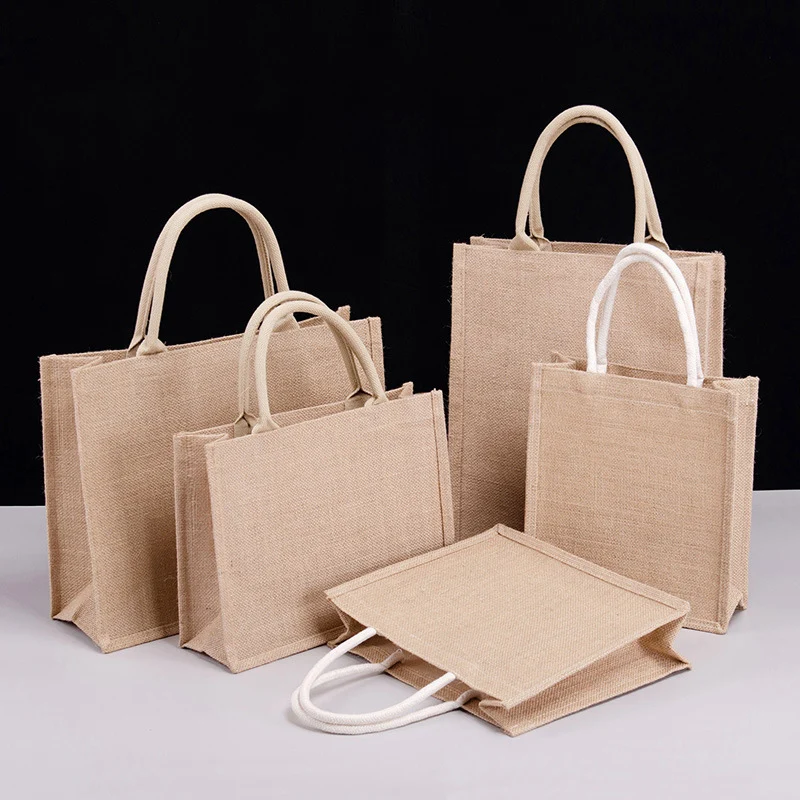 1Pc new Portable Reusable Jute Shopping Bag Eco Friendly Burlap Large Capacity Handbag
