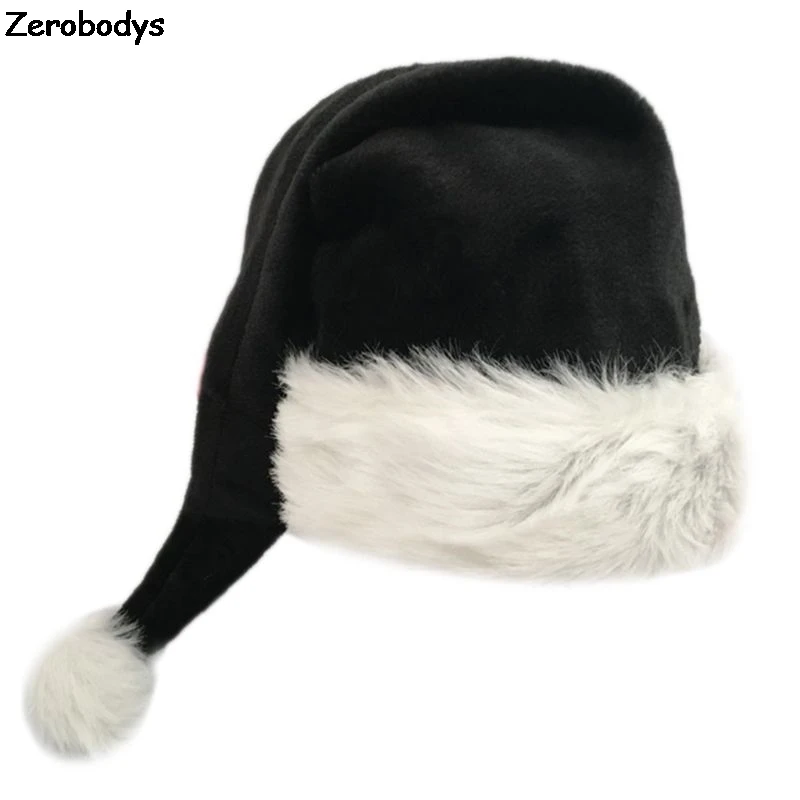 75 см Для Взрослых Черная плюшевая длинная Рождественская шапка Рождественский костюм помпон шапка Санта-Клауса