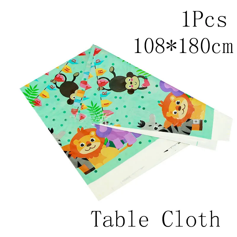 table cloth Chicinlife джунгли животные с днем рождения гирлянды-флажки Детские День рождения украшение Дикие один джунгли вечерние поставки зеленый помпон - Цвет: table cloth