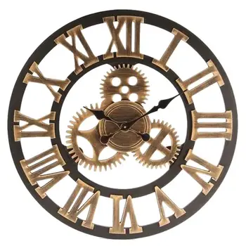 

Vintage Wall Clock Wooden Gear Wall Clock Art Decor Creative Wall Clock for Living Room Restaurant (60cm, Golden)