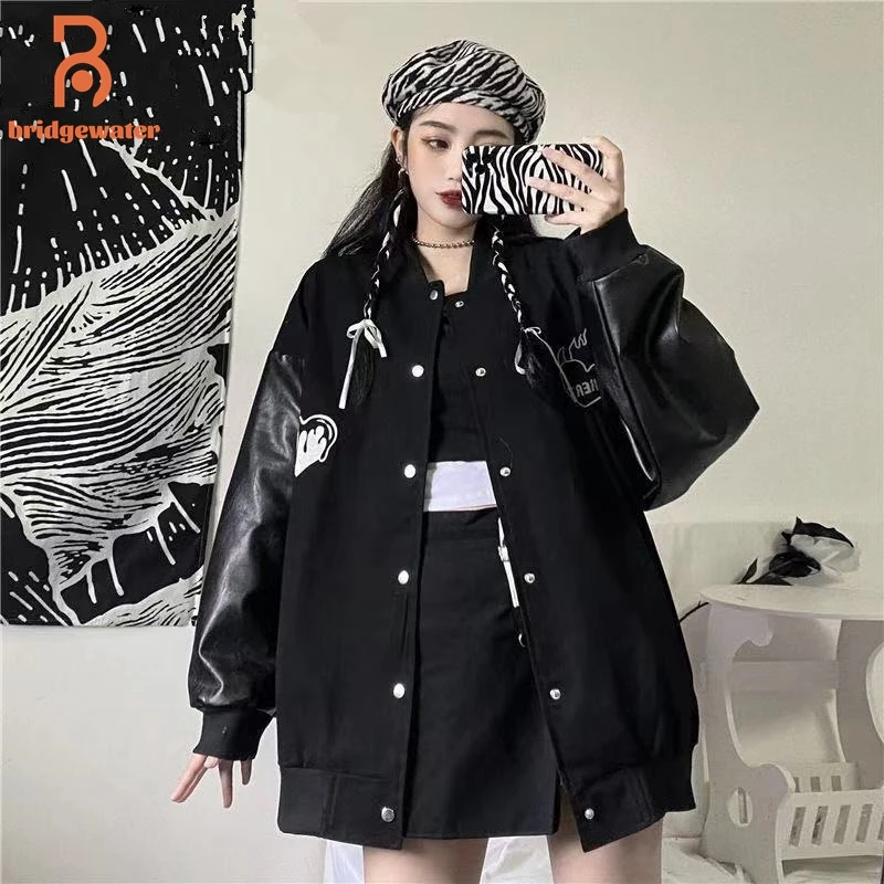 BRIDGEWATER Women's Jackets Spring And Autumn Harajuku Loose Student Print Korean Style All-Match Black Baseball Uniform | Женская