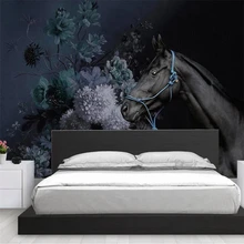 Personalizado gran pintor de pared con moderno minimalista pintado a mano Hortensia caballo negro dormitorio nórdico Fondo mural papel tapiz