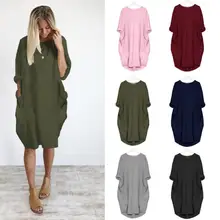 5XL размера плюс, осенние женские платья с карманами, свободное платье для девушек, вырез лодочкой, повседневные Длинные Топы для девушек, платье, женская мода, большие платья