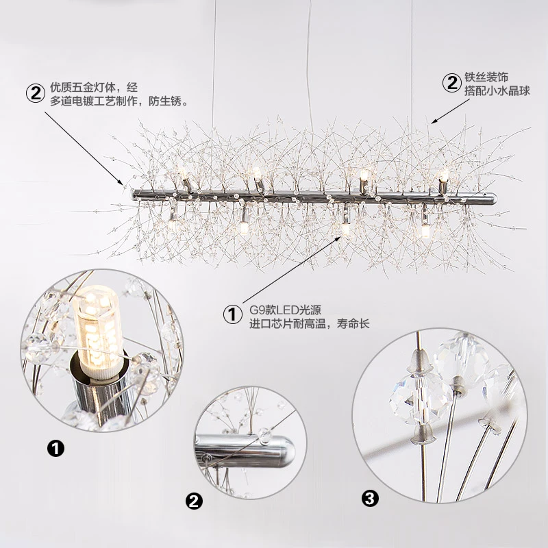 Nordic modern simple living room crystal restaurant pendant lights creative led art bar warm bedroom pendant lamp