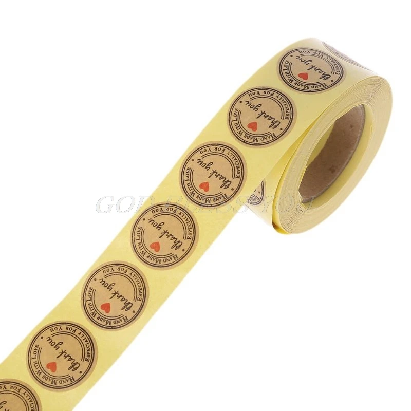 500pcs Wedding Decoration Heart Thank You Self-adhesive Kraft Paper Stickers For Scrapbook Handmade Gift