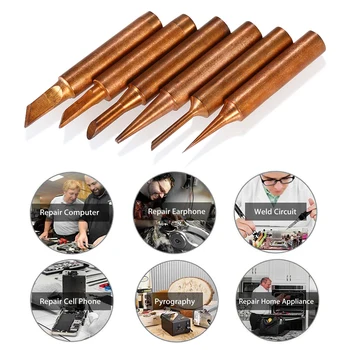 

New 6PCS Solder Tip Copper Lead-free Welding Head Soldering Iron Tips Replacement for 900M-T Solder Rework Station Repair Tool