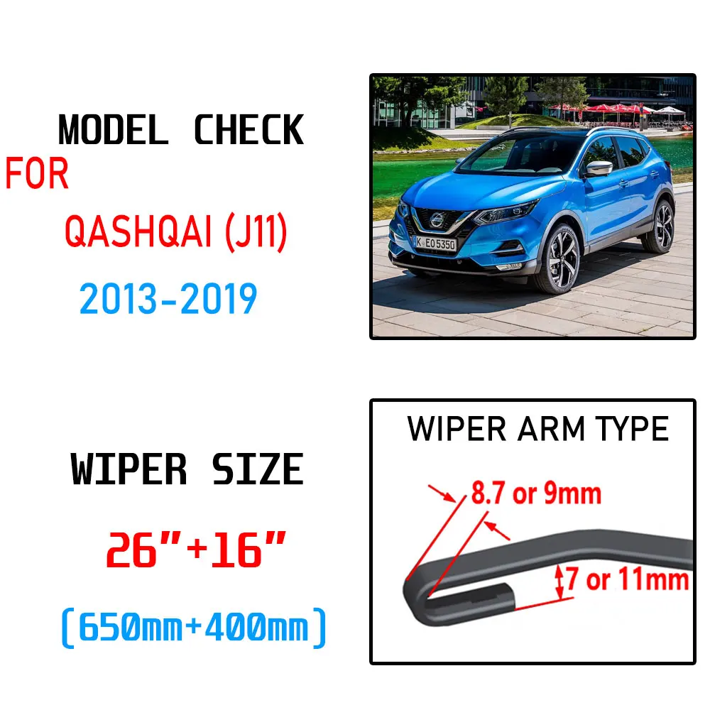 Escobillas limpiaparabrisas para la luna delantera para Nissan Qashqai II  Crossover (12.2013-2021) - Motgum - escobillas estándar (al brazo del  limpiaparabrisas 9x3, 9x4)